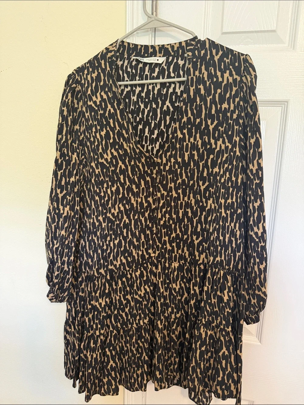 Zara Black & Tan Leopard-Print Mini Dress